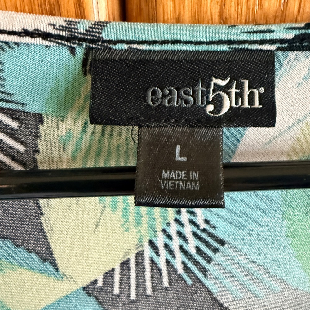 Teal Green Large Faux Wrap Top Women Abstract Twist Front Excellent East 5th - Picture 3 of 8
